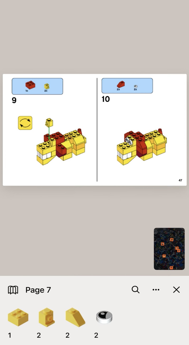 Step-by-step building instructions in the app